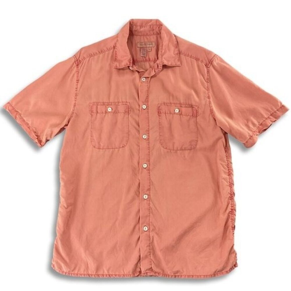 Territory Ahead Casual Button Down Shirt Men M Preppy Orange 100% Tencel Pockets